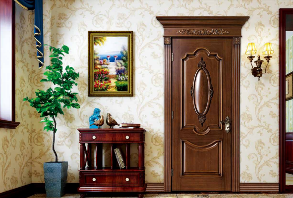 鑫順來(lái)X-2005復(fù)古雕花帶羅馬柱實(shí)木烤漆門(mén)