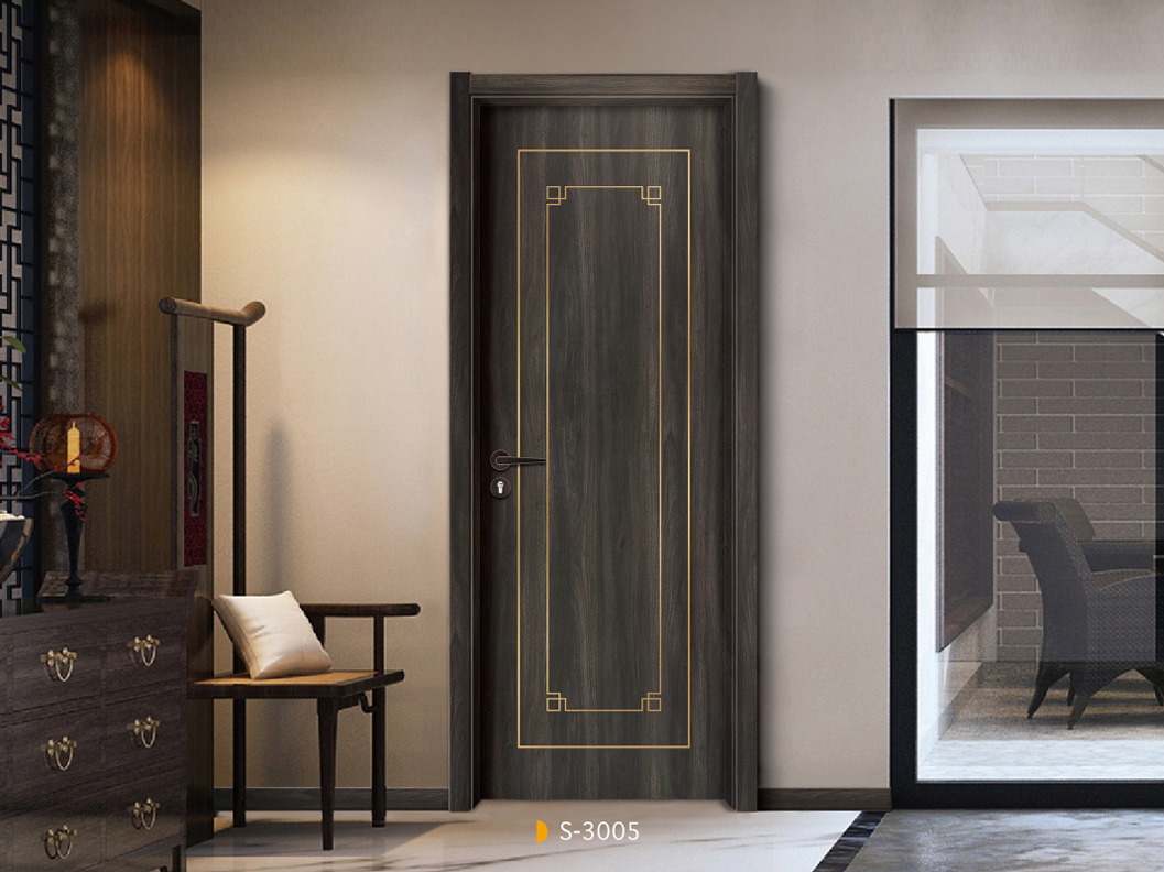 新款熱賣愉心S-3005鑲金屬條實(shí)木烤漆門