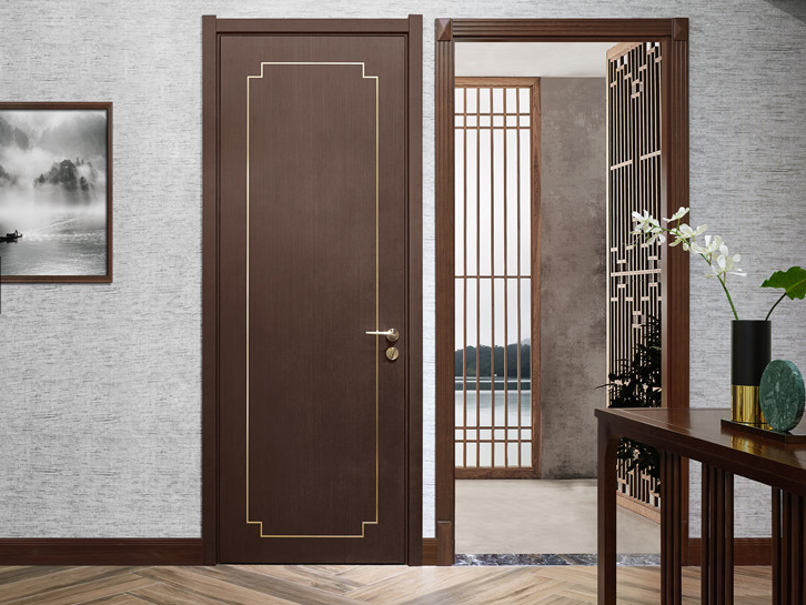 廠價直銷鑫順來X-6034平開鑲金屬條實木烤漆門
