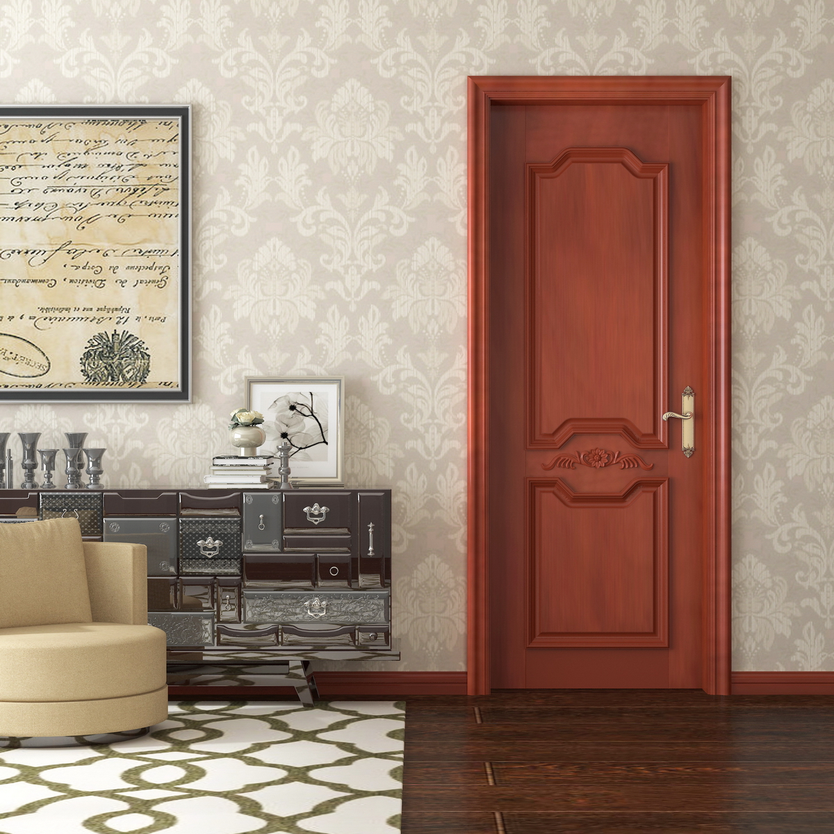 廠價直銷鑫順來X-8028平開外扣貼花實木烤漆門