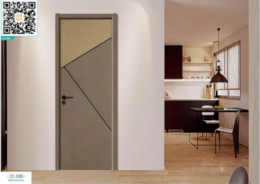 廠價新款鑫順來21-186掃碼輕奢拼貼鑲金屬條木門,掃二維碼看裝修風格