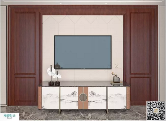 廠價(jià)新款鑫順來(lái)DQ-16掃碼中式電視墻，掃二維碼看裝修風(fēng)格